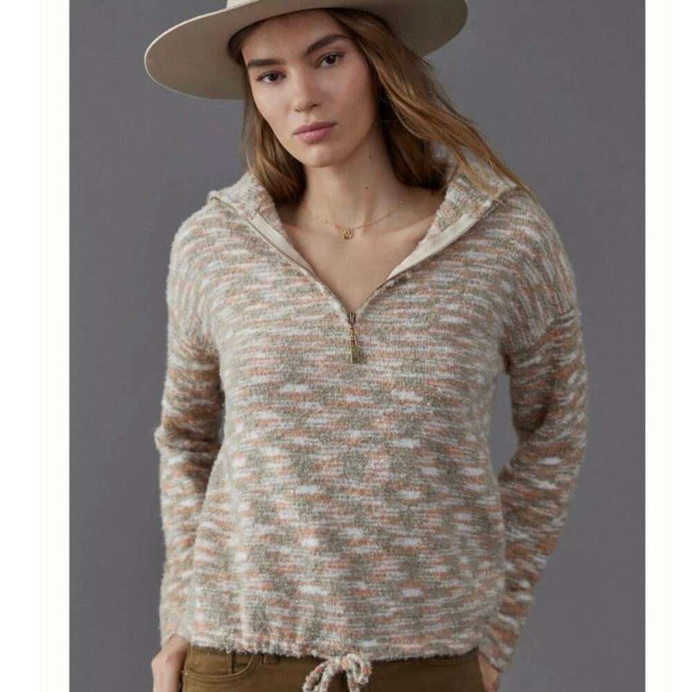 NWT : Anthropologie Line & Dot Ines Half-Zip Sweater Pink Orange Combo Small